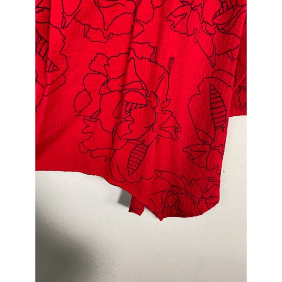 Ali Miles Red Floral Asymmetrical Tunic Top size Small Lagenlook Boho - Picture 10 of 16